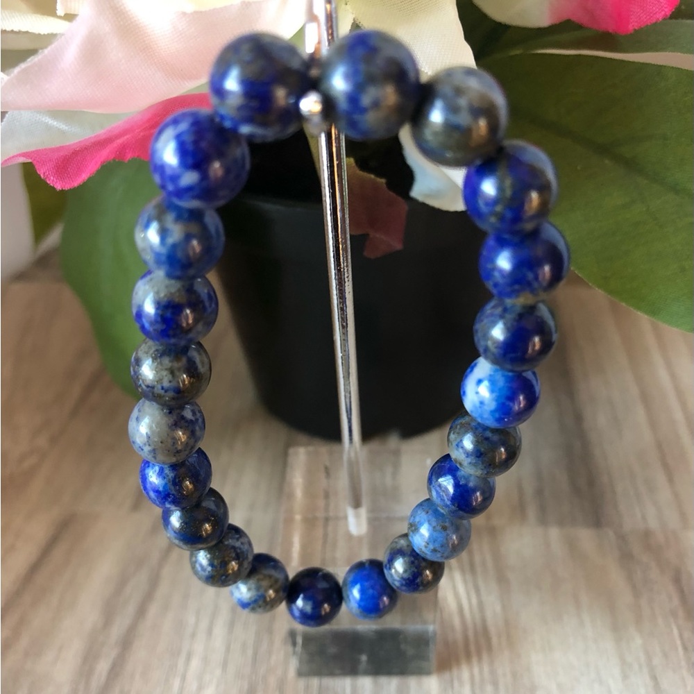 Lapis Lazuli Stone Beads Stretchable Bracelet 7" - 8mm Beads Best Gift